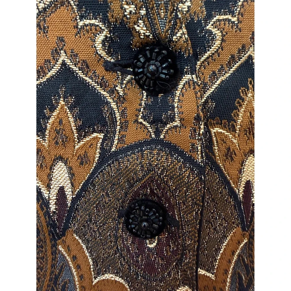 Passports Pier 1 Imports Vintage Paisley Tapestry Vest Brown Gold Beaded Mens L
